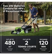 Image of Greenworks 48V 2x24V Self Propelled Cordless Lawnmower 2x 4Ah Batteries Charger