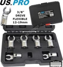 Image of US PRO Tools 6pc 3/8", 1/2" dr Flexible Crows Foot Wrench Set Chrome 6pt 7517
