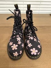 Image of Dr. Martens Black and Pink Floral Combat Boots Size 38