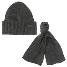 Image of Barbour Men's Crimdon Beanie & Scarf Gift Set Olive Twist
