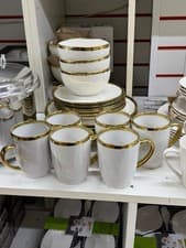 Image of 24 PCS White Ceramic Dinner Set Porcelain Dinnerware Set Service for 6 White