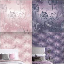 Image of ARTHOUSE FANTASIA DAMSELFLY GLITTER WALLPAPER BLUSH PINK 692305 & PURPLE 692306