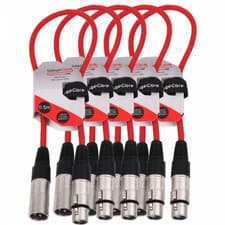 Image of Pack of 5 RED HQ 3 Pin XLR Line Female Socket to Male Plug Patch Lead 0.5M