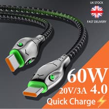 Image of Type C to Type-C Cable PD 60W Fast Charger Braided USB Lead LED For Samsung 1-3M