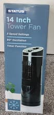 Image of Status 14 Inch Tower Fan Black 3 Speed Settings, 80° Oscillation, Timer - NEW