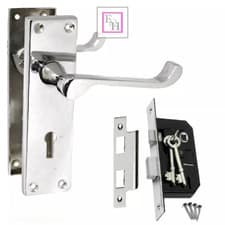 Image of Victorian Chrome Scroll Door Handle Sets – Latch, Lock & Bathroom Lever Handles