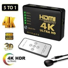 Image of 4K HDMI Switch Switcher Selector 5 Port Splitter Hub IR Remote For HDTV PS3 UK