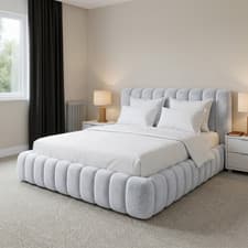 Image of Brand New Luxury Designer Bed Elegant Cloud Puff Plush Velvet Fabric Frame