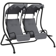Image of Double Patio Swing Chair Grey Steel Polyester 170x136x170cm Canopy With Cushions