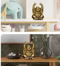 Image of Lucky 2" Brass Laughing Buddha Designer Statue Home Wealth Feng Shui Gift India