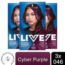 Image of 3x Schwarzkopf Live Intense Permanent Colour Hair Dye & Serum, 046 Cyber Purple