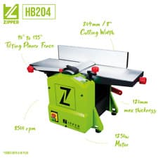 Image of Zipper 8" Planer Thicknesser HB204 1250w 120mm x 204mm 230v UK Plug