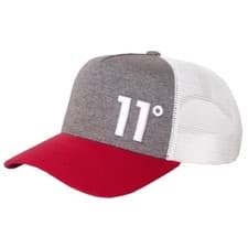 Image of NEW 11 Degrees Vortex Trucker Logo Snapback Cap Curved Peak Red White Grey