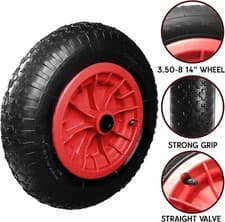 Image of 14'' pneumatic wheelbarrow wheel with 25mm centre and 16mm optional reducer bush