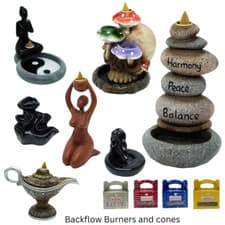 Image of Backflow Incense Burner Stone Pile Magic Lamp + Satya Backflow Cones Bundle Deal