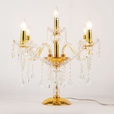 Image of ONE Genuine K9 Crystal Clear Gold Chandelier 5 Arms Glass Table Lamp