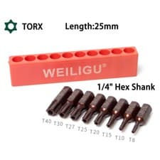 Image of Tamper Proof Star Torx Security Bit T8,T10,T15,T20,T25,T27,T30,T40 - 25mm Length