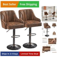 Image of Bar Stools Set of 2, Adjustable Counter Height Barstools with Back and Arm, S...