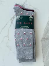 Image of 3 Pack of TED BAKER Casual Crew Socks Grey Burgundy Size: 7-11 Adult RRP £25 BN