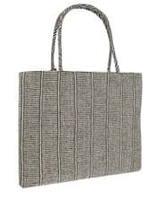 Image of Accessorize Black, Beige & Gold Woven Shopper / Tote Bag BNWOT