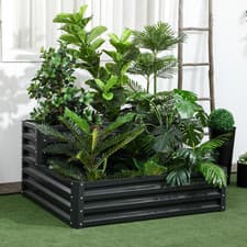 Image of Galvanised Raised Garden Bed Planter Box Open Bottom 2 Tier Dark Grey Outsunny