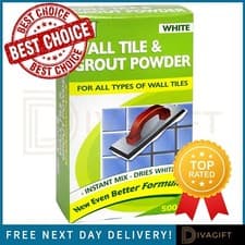 Image of WHITE WALL TILE GROUT POWDER CEMENT 500G DRIES WHITE KITCHEN BATHROOM SHOWERS