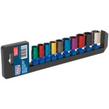 Image of Sealey 10 Piece 3/8" Drive Coloured Hexagon WallDrive Socket Set Metric