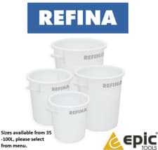 Image of Refina White Plastering Mixing Bucket Large Heavy Duty Plaster Tub 35-100L  