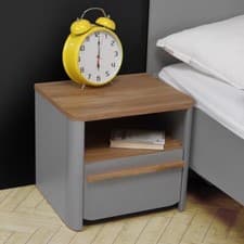 Image of Bedside Cabinet 1 Drawer with Shelf Grey Bedroom Furniture