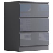Image of Grey Gloss Front 3 Drawer Chest of Drawers Bedside Cabinet Bedroom Matt Frame