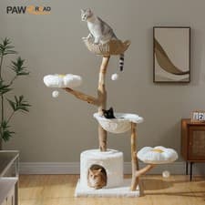 Image of PAWZ Road Large Cat Tree Tower Natural Wood Scratching Post Wicker Basket 150cm