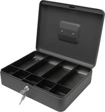Image of Key Lockable Cash Box with Removable Coin Tray - 12 Inch - Black