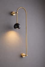 Image of Modern Brass Wall Sconce Black Shade LED Bedside Reading Light Fixture