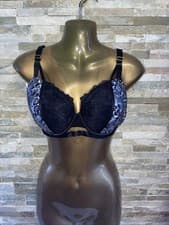 Image of Ann Summer Rapturous Padded Underwired Plunge Bra Size 34F Black / Animal Print 