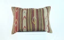 Image of Handwoven Turkish Kilim Lumbar Pillow Cover 16x24 Vintage Bohemian Cushion A1032