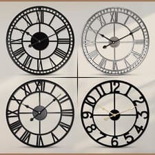 Image of Large Wall Clock Metal Big Numerals Skeleton Roman Open Face Home Office Clocks