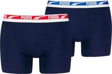 Image of Puma 2-Pack Everyday Multi Logo Boxer Briefs, Navy w/ red/blue