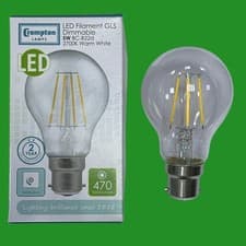 Image of 5W (=40W) Crompton Dimmable Clear LED Filament Light Bulb 2700K BC B22 Bayonet
