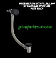 Image of Nuie Freeflow Bath Filler with Pop Up Waste & Overflow Matt Black Modern Plug