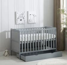 Image of Wooden Baby Cot Bed & Drawer & Aloe Vera Mattress (Orlando Drawer)