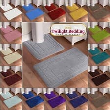 Image of 2 Piece Bath Mat Pedestal Set Non Slip Greek Toilet Bathroom Rug Extra Absorbent