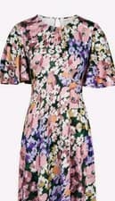 Image of BNWT Oasis Pink Lilac Green Daisy Floral Angel Sleeves Skater Dress L - 16