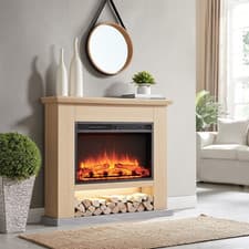 Image of Electric Fireplace Suite LED Flame Oak Effect Remote Heater Freestanding Modern