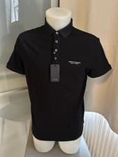 Image of Mens Armani Exchange Pique Slim Fit Logo Polo T-shirt Size Medium Black New Gift