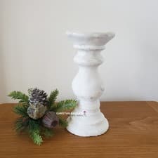 Image of Rustic White Candle Holder Aged Stone Effect Modern Country Decor Choose Size
