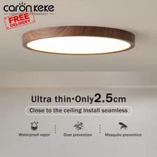 Image of Modern LED Ceiling Light Circular Ultrathin Wood Grain Walnut Decorative Light B