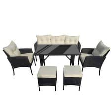 Image of RATTAN GARDEN FURNITURE SET 7 SEATER WICKER SOFA TABLE CHAIRS FOR OUTDOOR PATIO