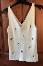 Image of Jdy  anna  Delicate Embroidered Flower Cream Knit Tank Top Vest 26” to 32” Bust