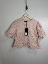 Image of Mint Velvet Puff Sleeve Blouse Top Size Large Floral Pink Feminine RRP £120
