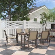 Image of Garden Dining Set for 6, Stackable Garden Chairs and Table with WPC Top
